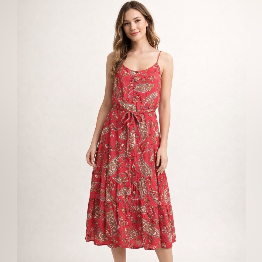 Lucky Brand Pink Paisley Midi Dress with pockets